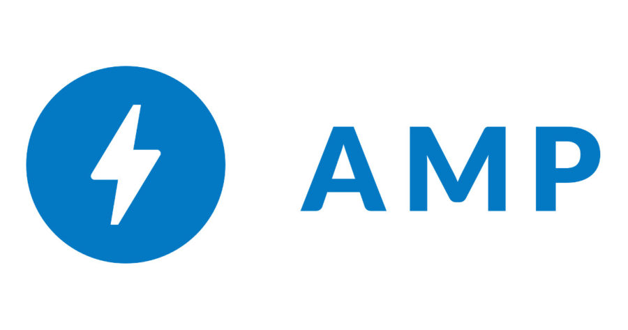 The AMP logo: a blue circle enclosing a white lightning bolt, beside the word AMP
